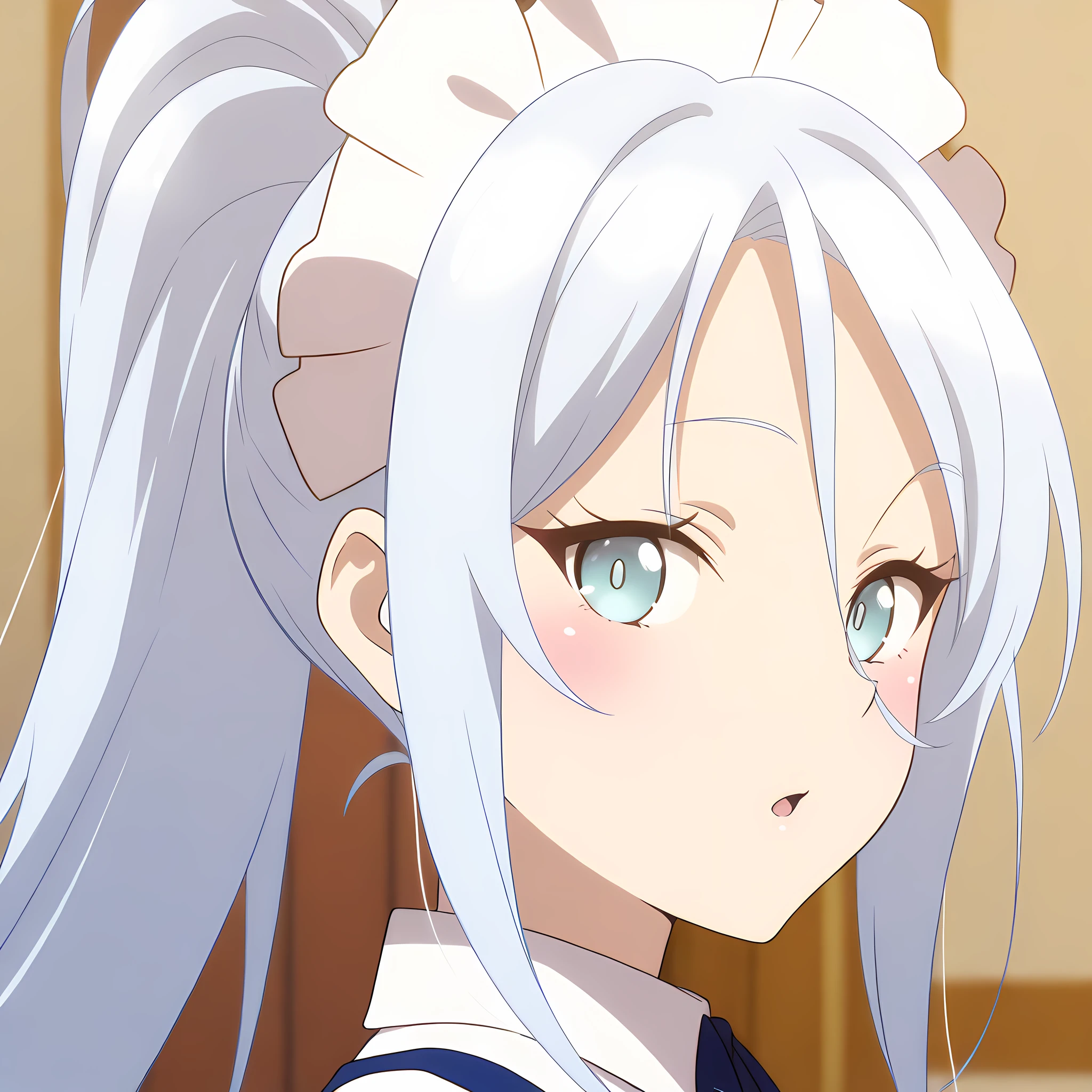 sylpha_langlis, 1girl, blue hair, blue eyes, blush, maid headdress, long hair, open mouth, solo, looking at viewer, hair between eyes, anime coloring, ahoge, maid, portrait, blurry, from side, ponytail<lora:SylphaLanglis-IllustXL:1>, (masterpiece),(best quality),(ultra-detailed),(best illustration),(best shadow),(absurdres),(detailed background),(very aesthetic),