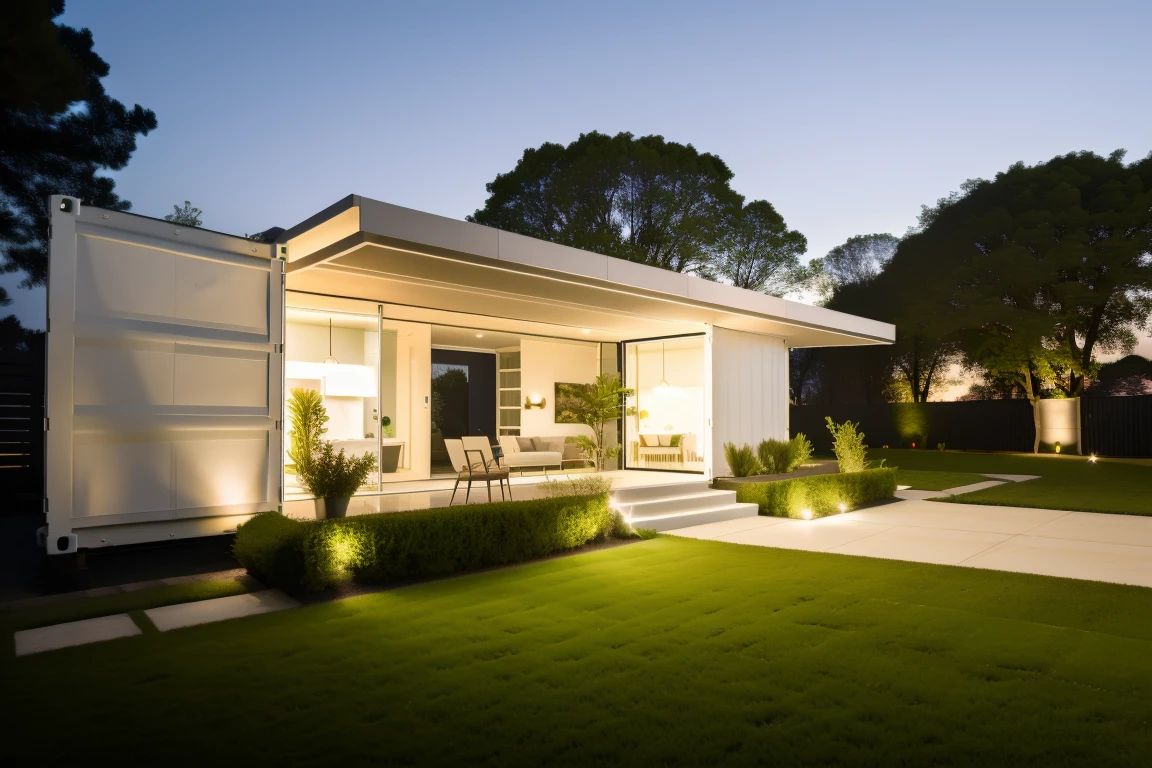 <lora:JJsContainerHouse:1> , ((container house)), ((masterpiece)), ((best quality)), scenery, real world location, realistic, high detailed, , soft lighting, clear sky, road, lawn, no humans, plant, table, ground vehicle,fence, outdoors, photography, capturing moments, storytelling, creative composition