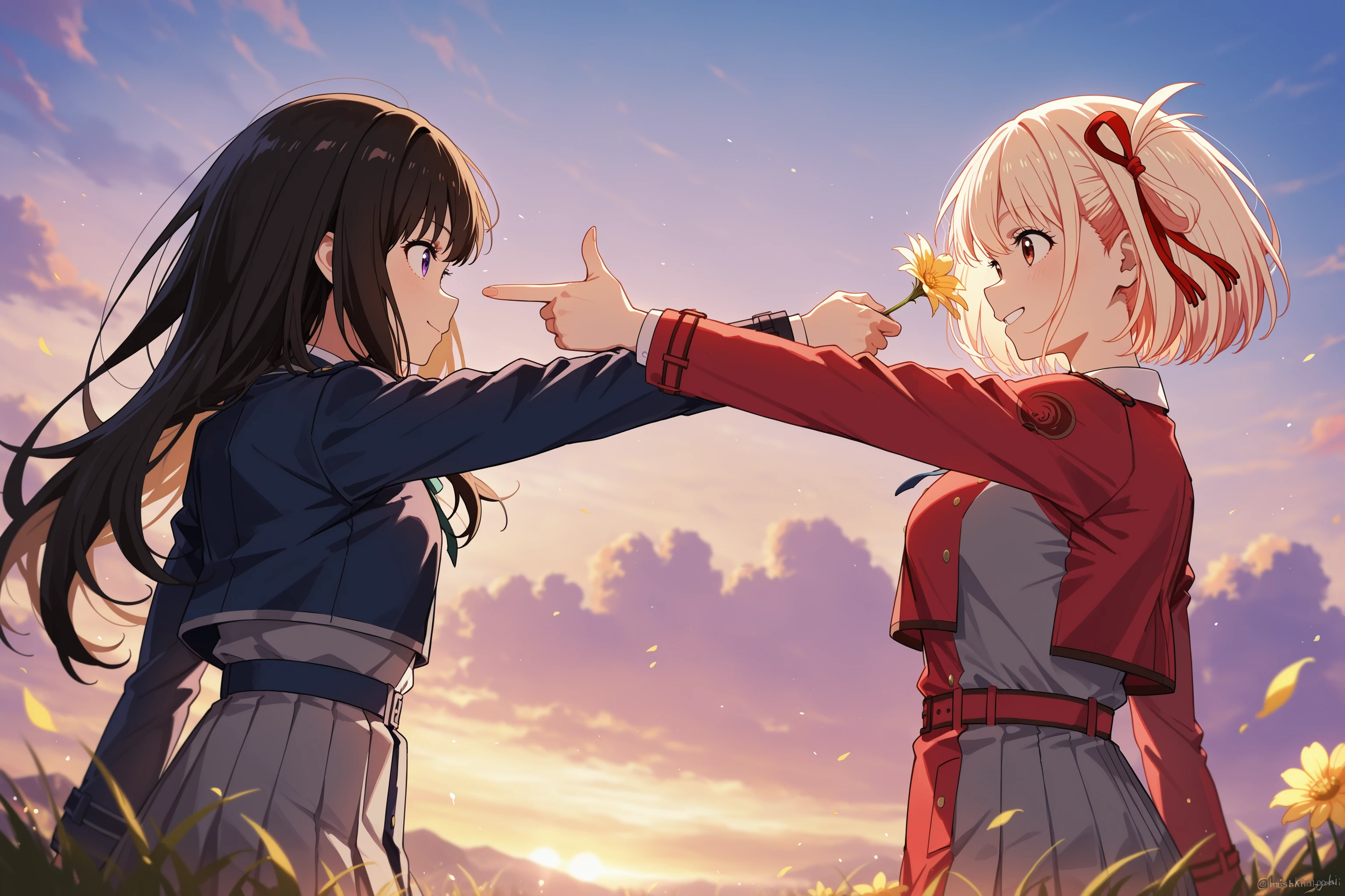 masterpiece, best quality, absurdres, safe
[2girls:1girl:0.3], mexican standoff, finger gun,
inoue takina,
smile
BREAK
masterpiece, best quality, absurdres, safe
[2girls:1girl:0.3], mexican standoff, holding flower,
nishikigi chisato,
smile
<lora:mexican_standoff_il_2_d16:1>
