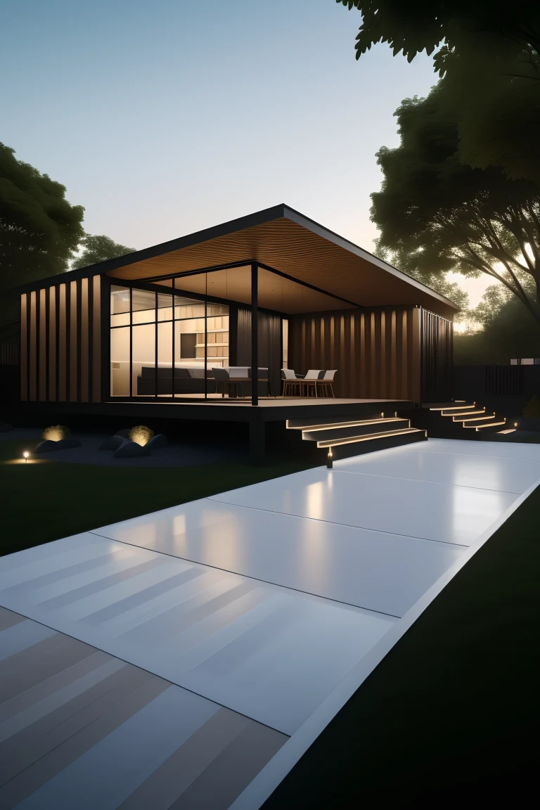 <lora:JJsContainerHouse:1> , ((container house)), ((masterpiece)), ((best quality)), scenery, real world location, realistic, high detailed, , soft lighting, clear sky, road, lawn, (white),bird, sunshine, car, wood, coffee shop,, no humans, plant, table, ground vehicle,fence, outdoors, architecture photography, striking structures, clean lines, geometric shapes, dramatic angles, play of light and shadow, capturing architectural details, showcasing design elements, evoking mood, professional lighting, precise compositions, emphasizing scale and proportion, creating depth, architectural storytelling, capturing iconic landmarks, immersive experience