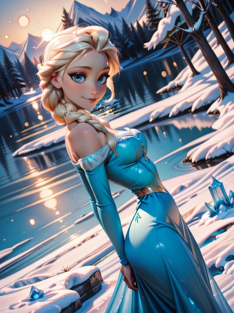 highres, hi res, best quality, masterpiece,,
1girl, medium breasts, narrow waist, wide hips, (ElsaXL:1.1), blonde hair, blue eyes, single braid, hair over shoulder, blue dress, bare shoulders, long sleeves, long skirt,
light smile, dutch angle, sexy pose, looking at viewer, snow, ice rocks, lake, outdoors, daylight, dynamic pose, from side, arms behind back,
<lora:ElsaXL_Character:0.75><lora:RealisticAnimeIXL:0.85> bokeh, luminescent background, cartoon