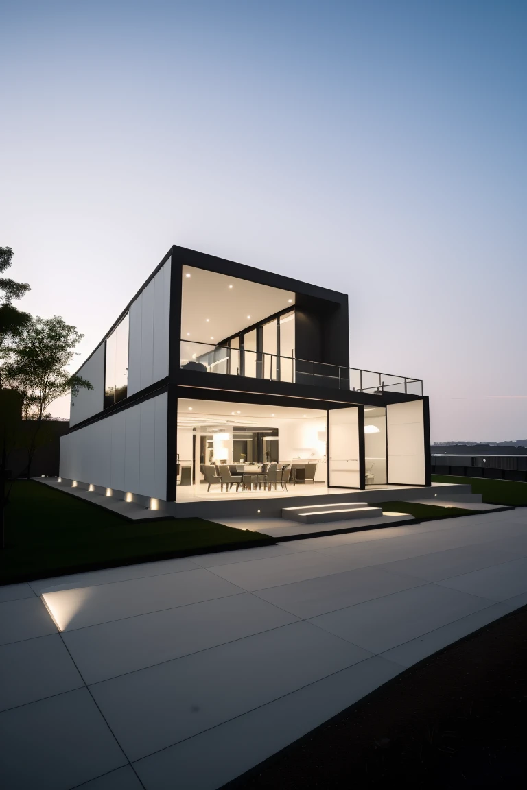 <lora:JJsContainerHouse:1> , ((container house))((masterpiece)), ((best quality)), scenery, real world location, realistic, high detailed, , soft lighting, clear sky, road, lawn, car,, architecture photography, striking structures, clean lines, geometric shapes, dramatic angles, play of light and shadow, capturing architectural details, showcasing design elements, evoking mood, professional lighting, precise compositions, emphasizing scale and proportion, creating depth, architectural storytelling, capturing iconic landmarks, immersive experience