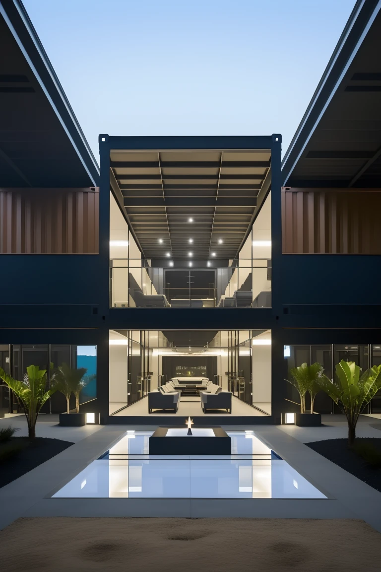 <lora:JJsContainerHouse:1> , ((container house)), ((masterpiece)), ((best quality)), outdoors, scenery, real world location, realistic, high detailed, clear sky, road, lawn, no humans, plant, table, ground vehicle, architecture photography, striking structures, clean lines, geometric shapes, dramatic angles, play of light and shadow, capturing architectural details, showcasing design elements, evoking mood, professional lighting, precise compositions, emphasizing scale and proportion, creating depth, architectural storytelling, capturing iconic landmarks, immersive experience