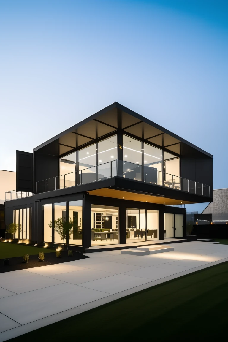 <lora:JJsContainerHouse:1> , ((container house)), ((masterpiece)), ((best quality)), outdoors, scenery, real world location, realistic, high detailed, clear sky, road, lawn, no humans, plant, table, ground vehicle, architecture photography, striking structures, clean lines, geometric shapes, dramatic angles, play of light and shadow, capturing architectural details, showcasing design elements, evoking mood, professional lighting, precise compositions, emphasizing scale and proportion, creating depth, architectural storytelling, capturing iconic landmarks, immersive experience
