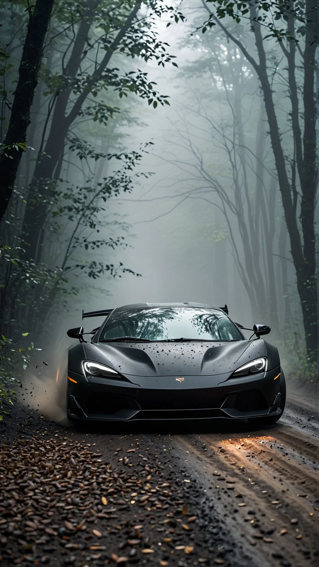 "A sleek black sports car racing down a dirt road, tiny leaves scattering in its wake, headlights cutting through the foggy forest like a blade."
, aidmamj6, <lora:aidmaMJ6.1_v0.5_2:0.85>