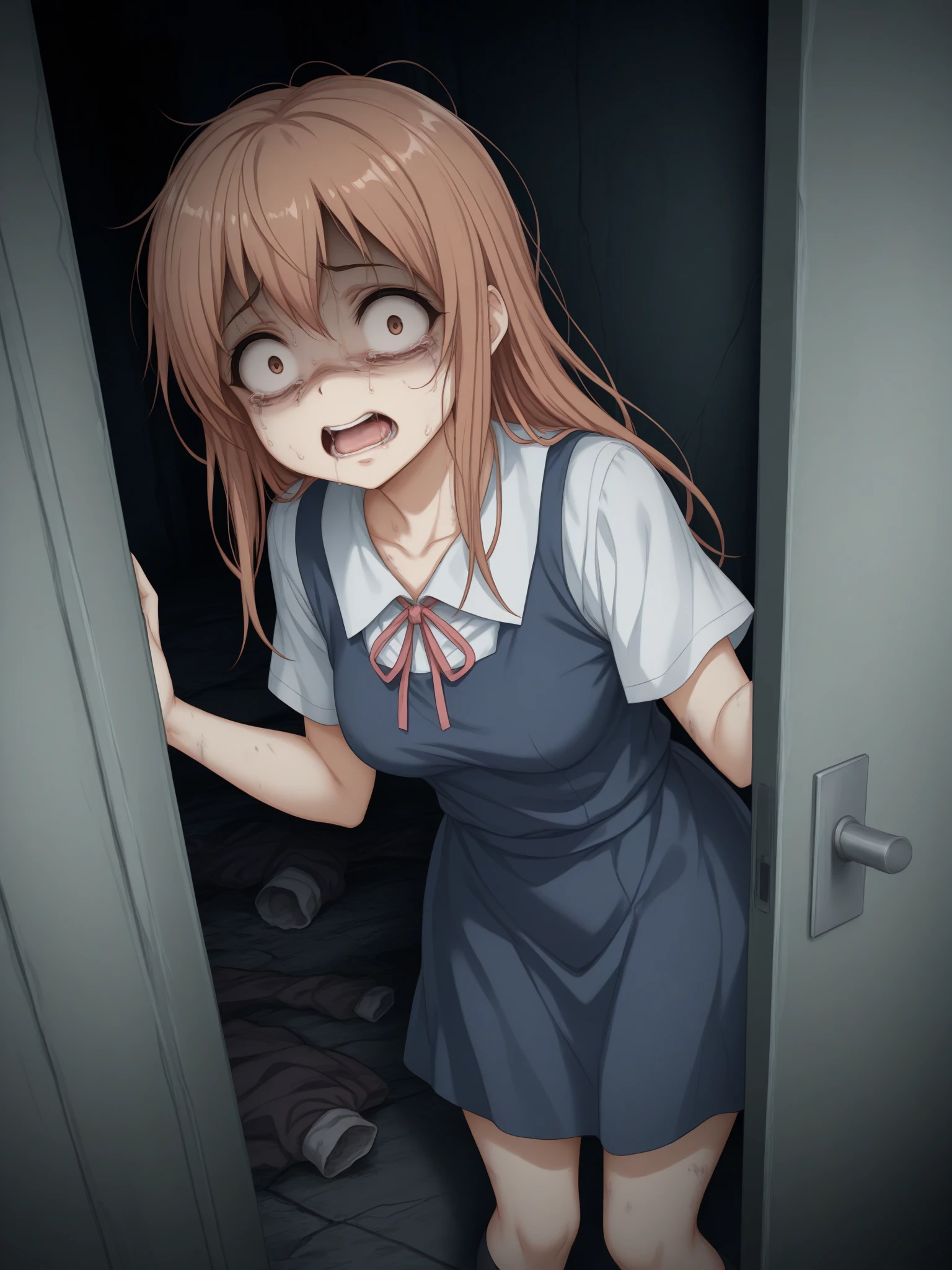 masterpiece,best quality,amazing quality,
1girl,
<lora:TerrifiedV12IllustriousXL:1> terrified, TerrifiedV11IllustriousXL, long hair, standing,