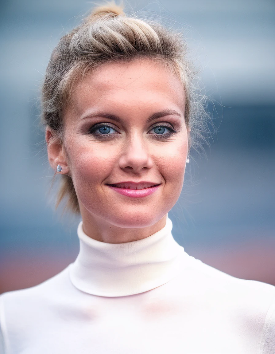 onjohn, cute, face focus, headband, 1980's blonde hair, turtleneck, smile, cinematic, depth of field, pink lips, lip focus, blue eyes, <likenesshelpbyshurik3>