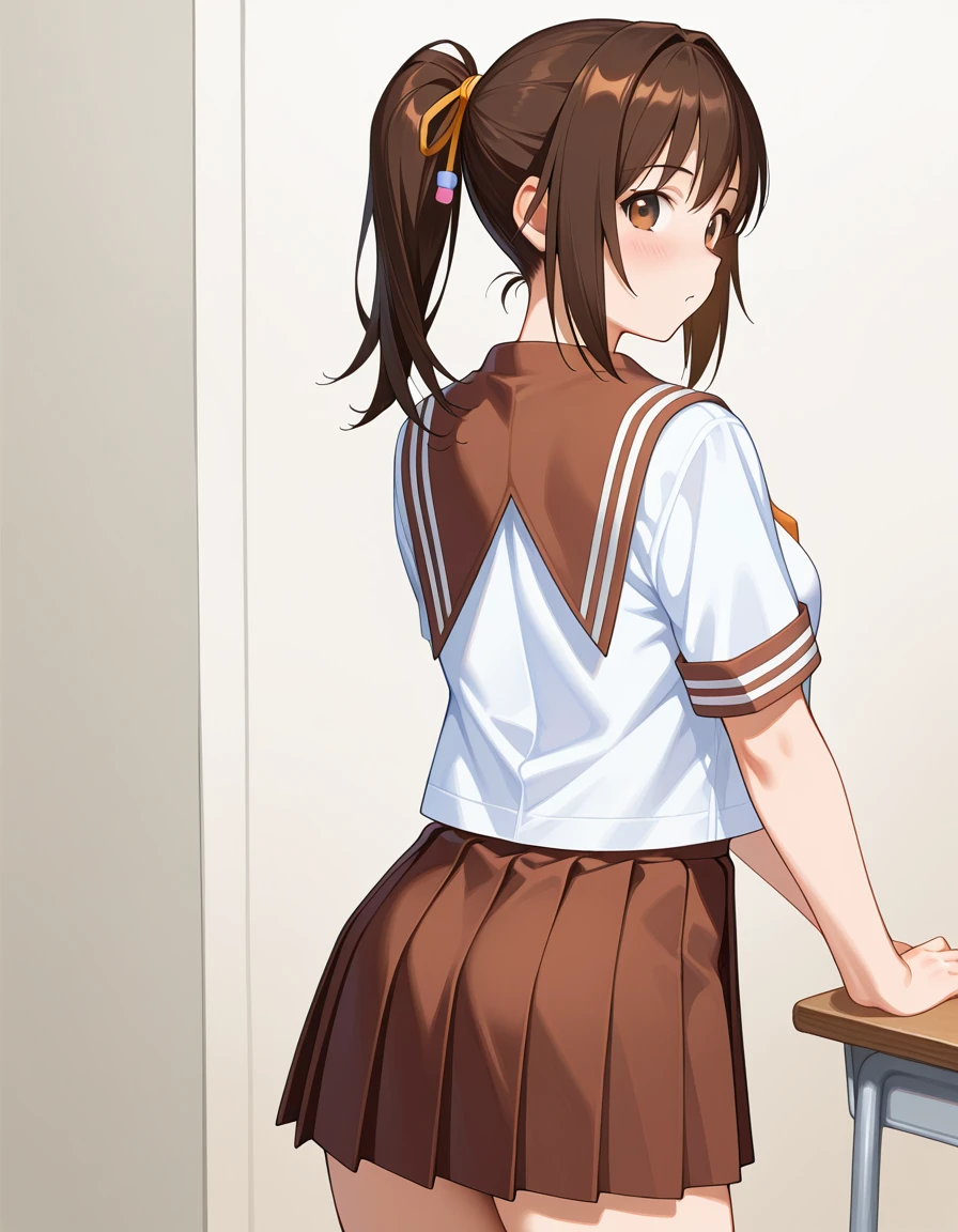 1girl, rpkaoi, brown hair, ponytail, brown eyes, hair ribbon, hair rings, school uniform, serafuku,
masterpiece,best quality,amazing quality, <lora:ILL-Aoi-V1:1>