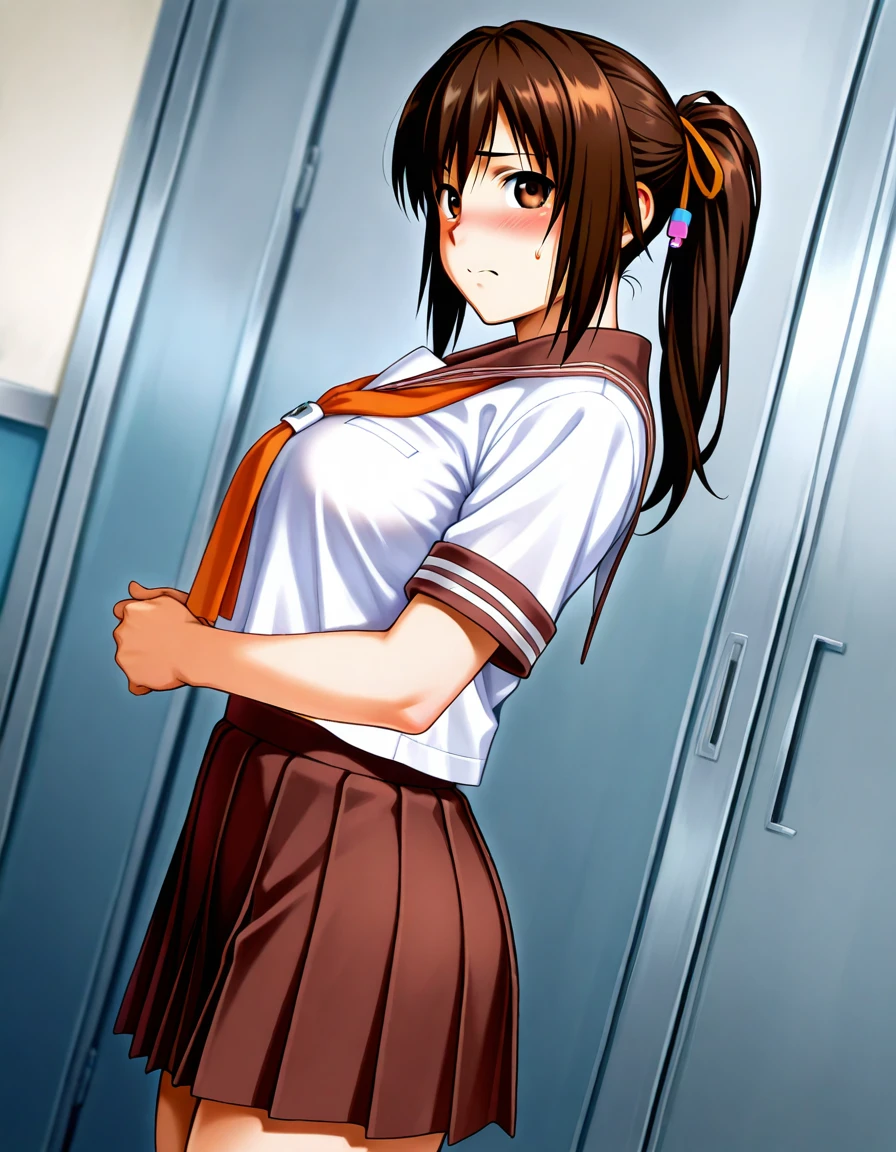1girl, rpkaoi, brown hair, ponytail, brown eyes, hair ribbon, hair rings, school uniform, serafuku,
masterpiece,best quality,amazing quality, <lora:ILL-Aoi-V1:1>