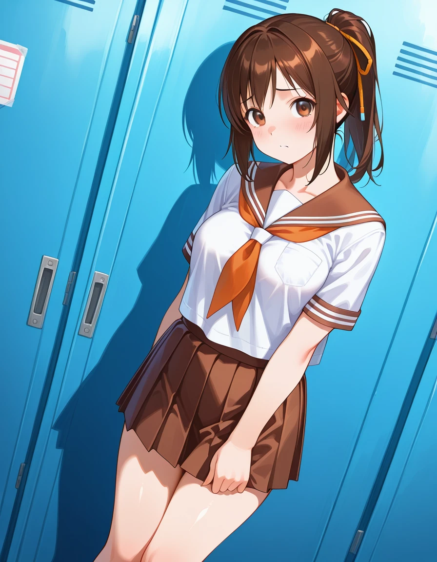 1girl, rpkaoi, brown hair, ponytail, brown eyes, hair ribbon, hair rings, school uniform, serafuku,
masterpiece,best quality,amazing quality, <lora:ILL-Aoi-V1:1>