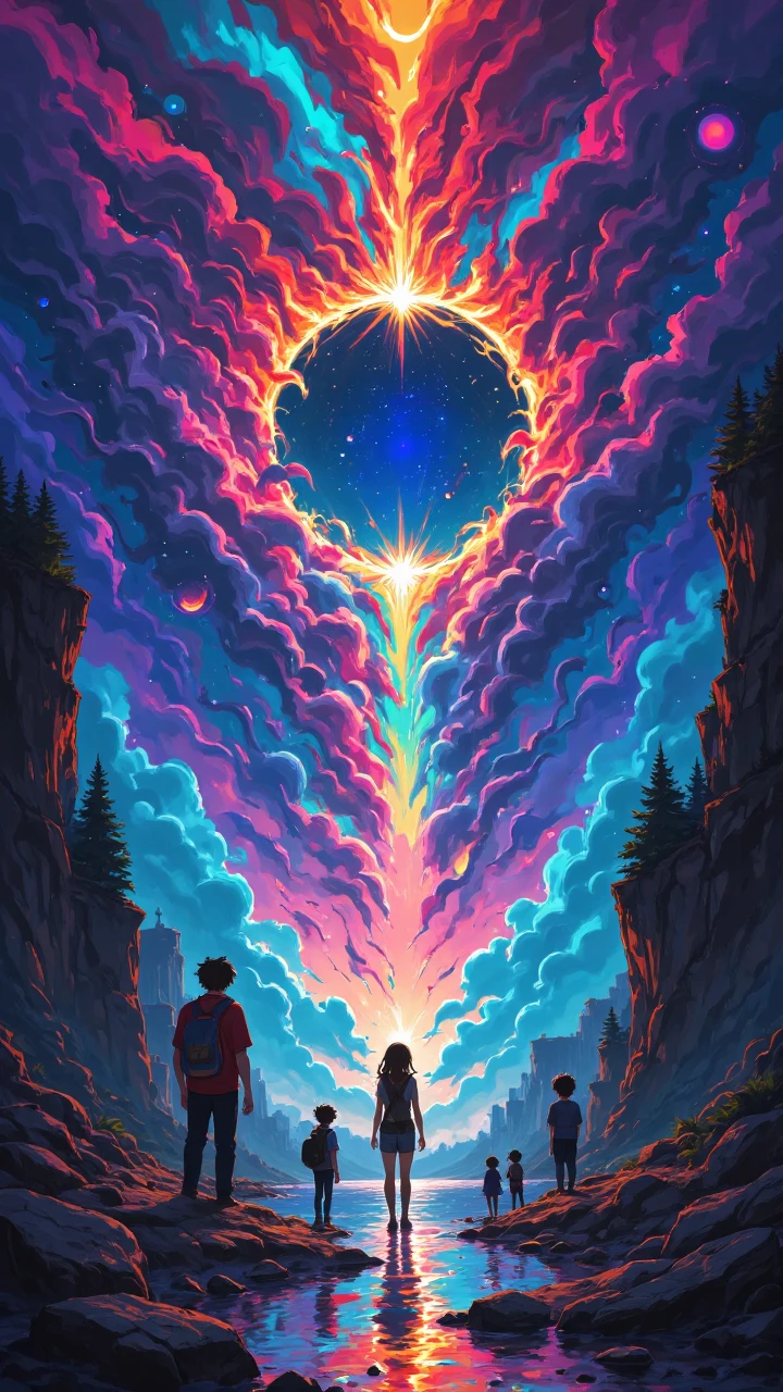 Parallel Dimensions A group of misfit teens stumbles upon a portal leading to a parallel universe where magic reigns and the laws of physics are rewritten. Their journey through this bizarre, kaleidoscopic realm redefines their understanding of friendship and destiny. , aidmaillustrious