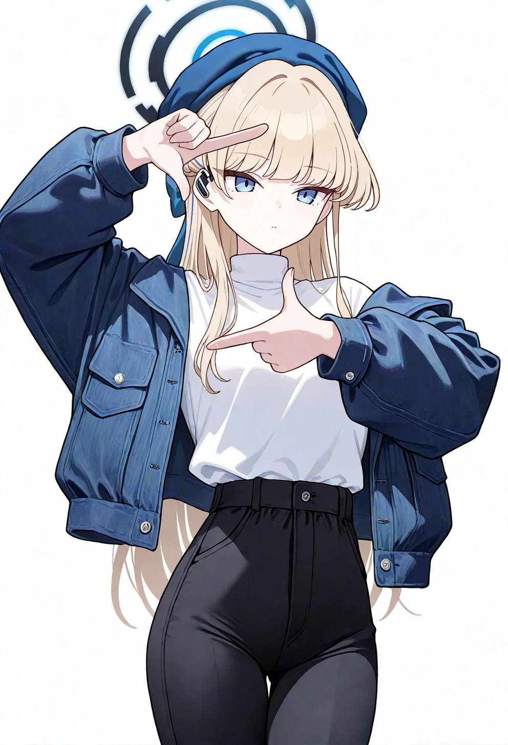 masterpiece, best quality, newest,
1girl, toki \(blue archive\), beret, long hair, hair bow, jacket, pants, shirt tucked in, turtleneck,
solo, cowboy shot, finger frame,
<lora:fingerframeillusxl5:1>