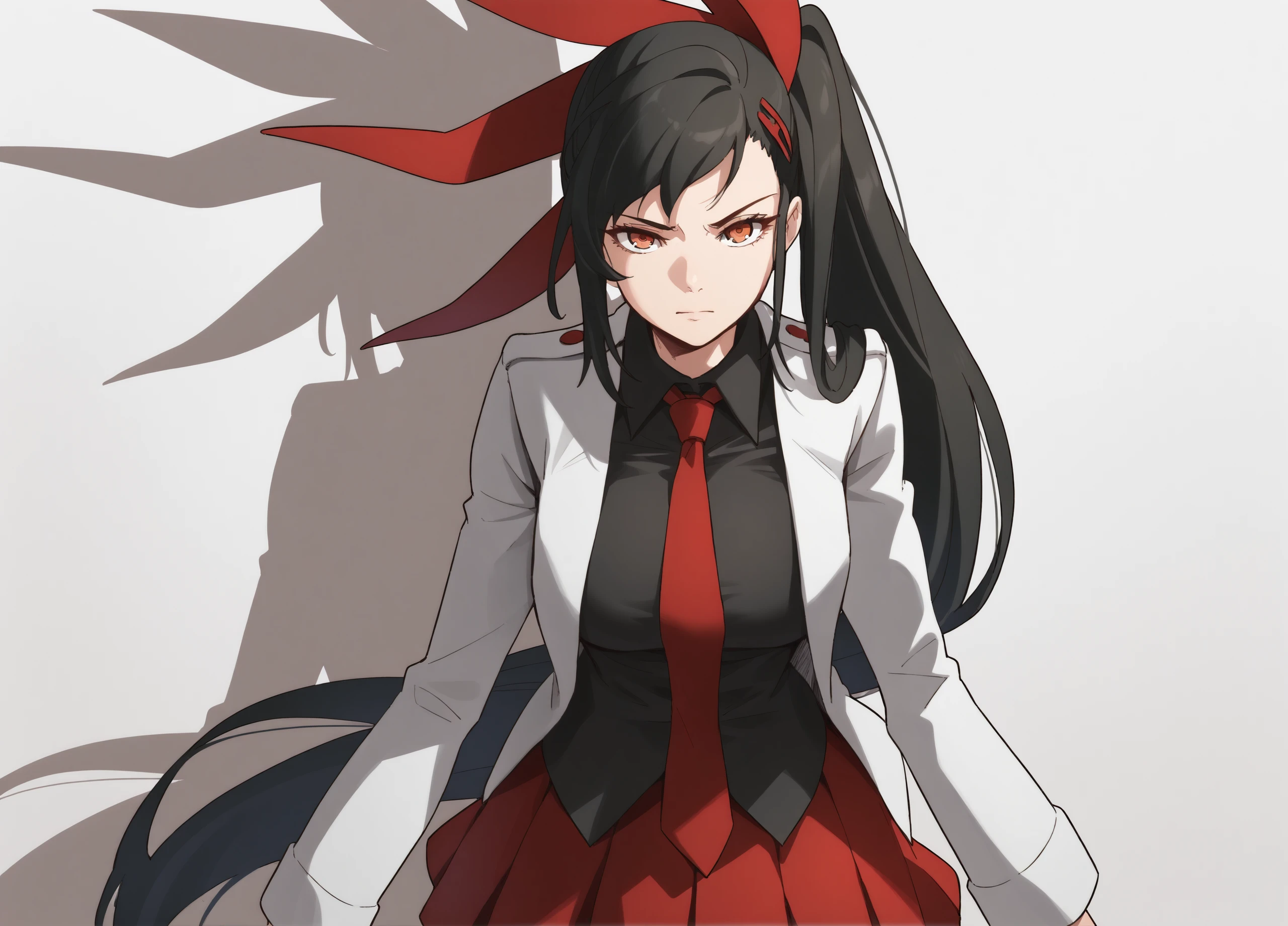highres, hi res, best quality, masterpiece, 2d, intricate details, 4k, anime coloring, uncensored, (shaded, shadow, countershading:1.3),
1girl, solo, female, eyelashes, nose, long hair, brown eyes, black hair, hair ornament, ribbon, hair ribbon, ponytail, side ponytail, ha yuri zahard, tower of god,
skirt, shirt, black shirt, long sleeves, jacket, white jacket, pleated skirt, necktie,
cowboy shot, standing, looking at viewer,
depth of field, white background, simple background, <lora:Ha_Yuri_Zahard_ILXL:1>