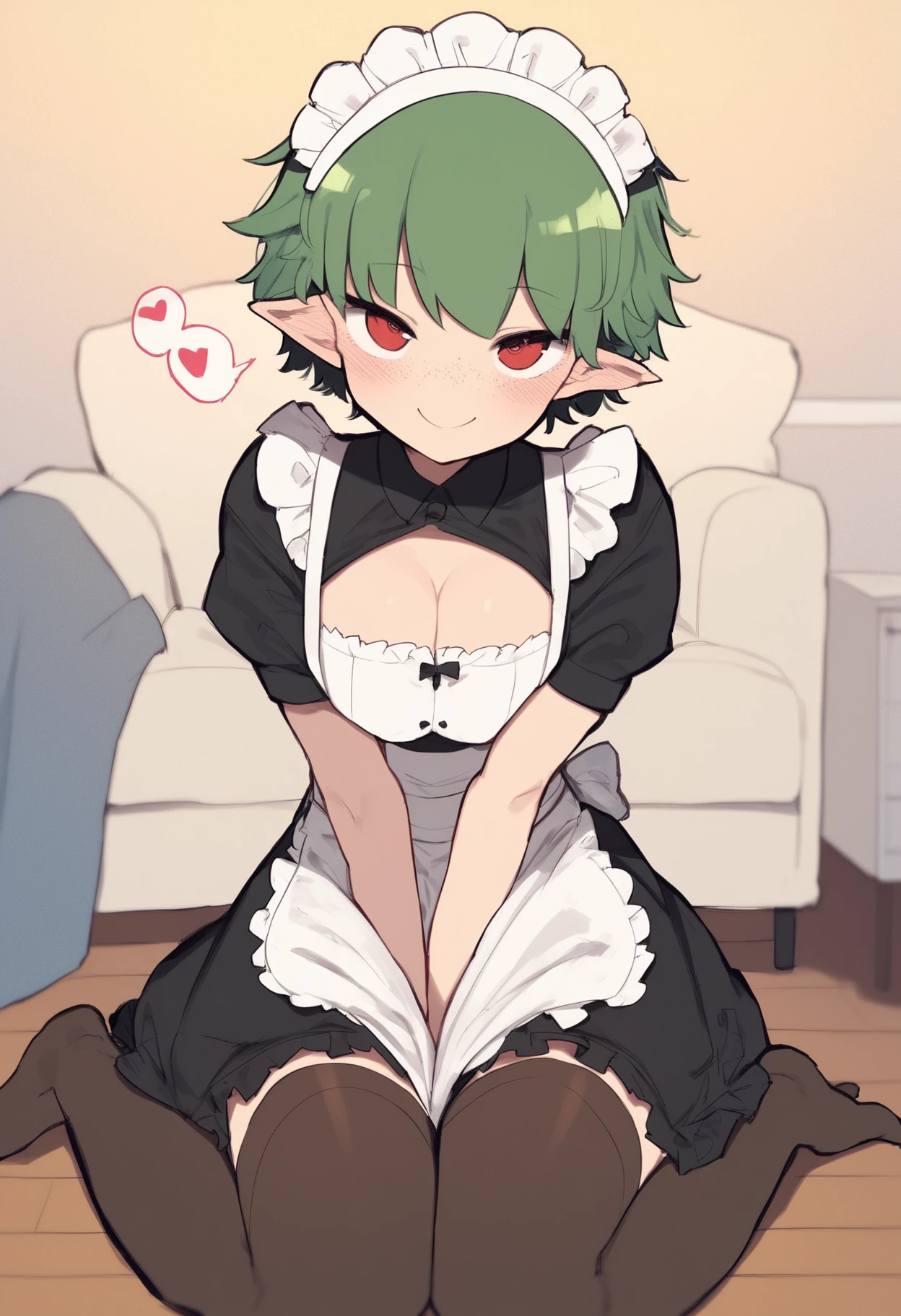 1 girl, cute, young, green hair, bob haircut, green eyes, gothic lolita, thigh high, sex,