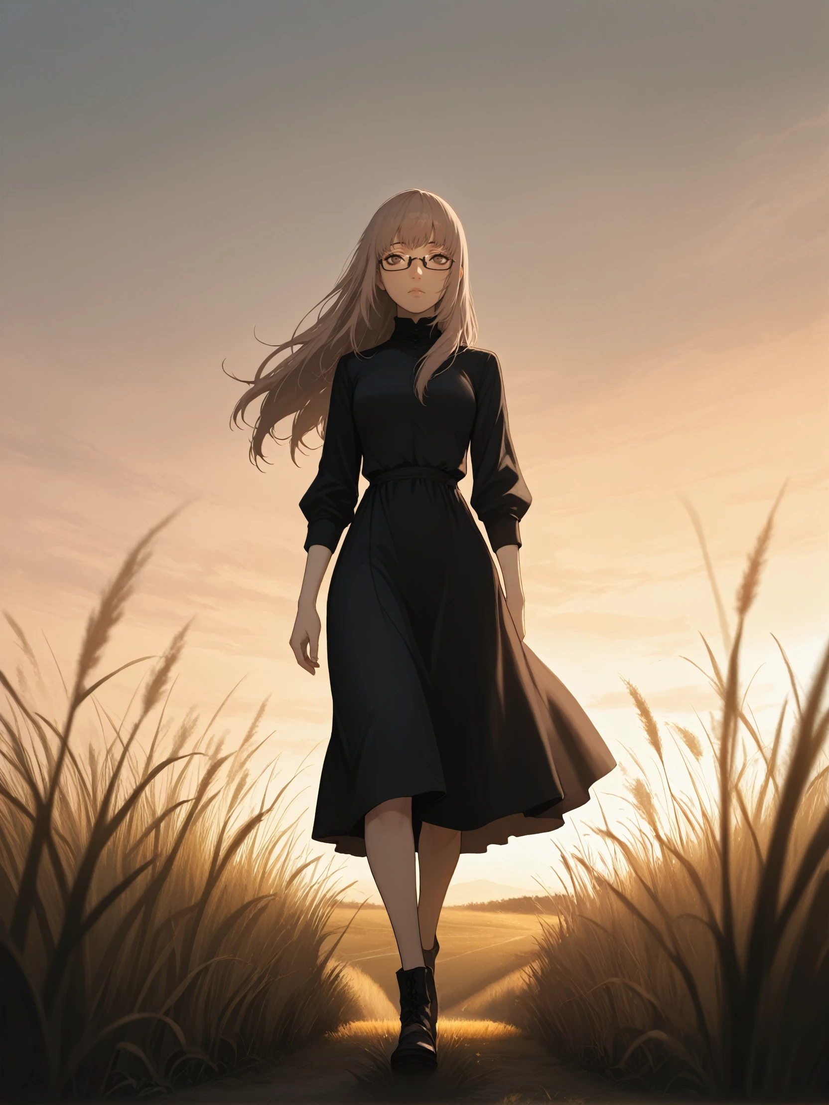 masterpiece, best quality, amazing quality, very aesthetic, absurdres, newest,
<lora:ILCKatherine:1.0>
CKatherine, 1girl, long hair, brown hair, brown eyes, glasses, looking at viewer, walking, wide shot, field, full body, wide shot, hdr, wind, tall grass