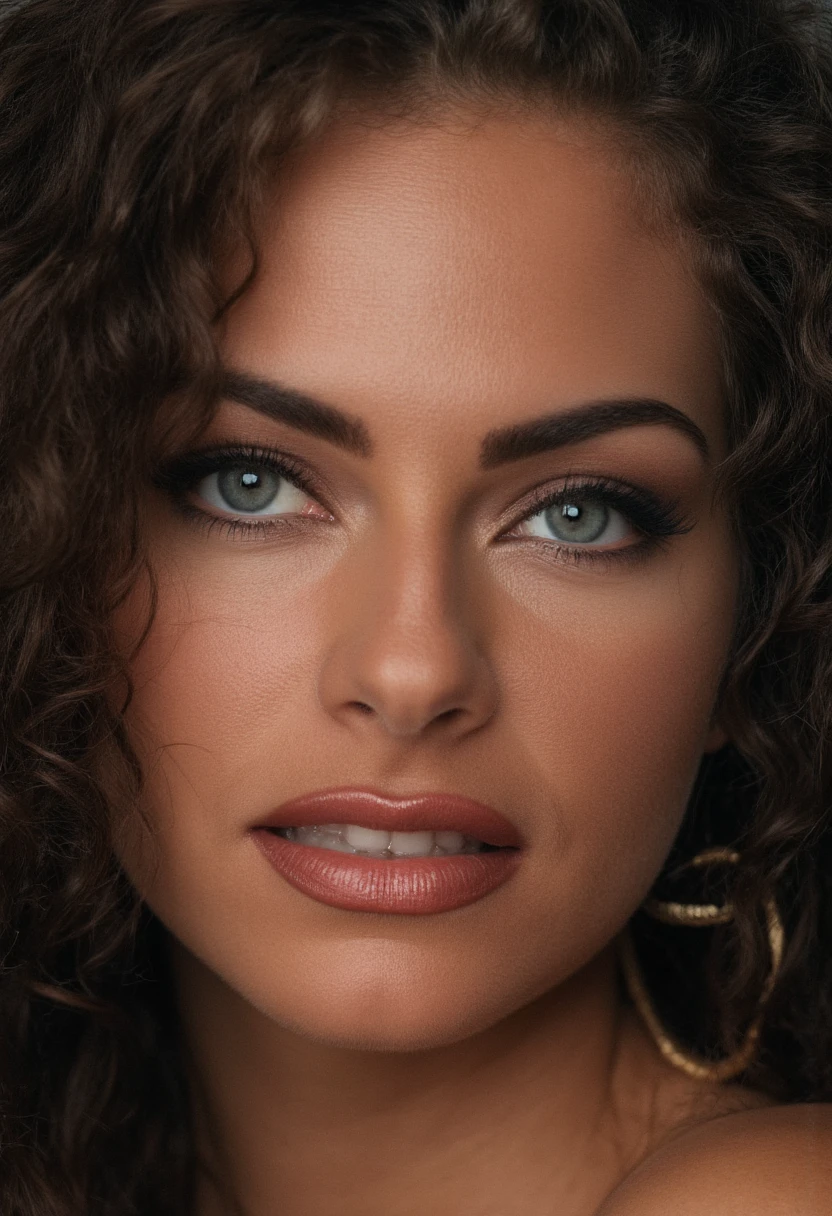 Breathtaking shoulder to head shot photograph of stacysanches, , hands out of frame, looking at viewer, eyelashes, fine hair detail, entire hairstyle visible, perfect eyes with iris pattern, sensual lips, nose, (perfectly sharp:1.3), realistic textures, (deep focus:1.5), 8k uhd, dslr, ultra high quality image, film grain, Fujifilm XT3