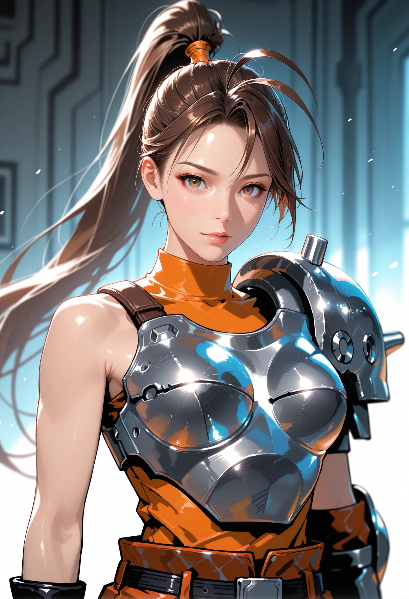 Anime girl with long hair and armor holding a gun - SeaArt AI
