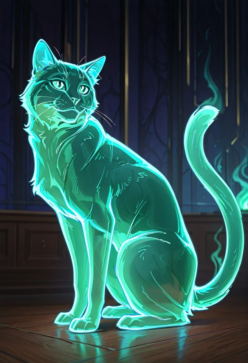 masterpiece, best quality, newest, absurdres, highres, anime, anime style, no humans, animal focus, cat, ghost, Ghost-SFW/NSFW-IL.V1.0