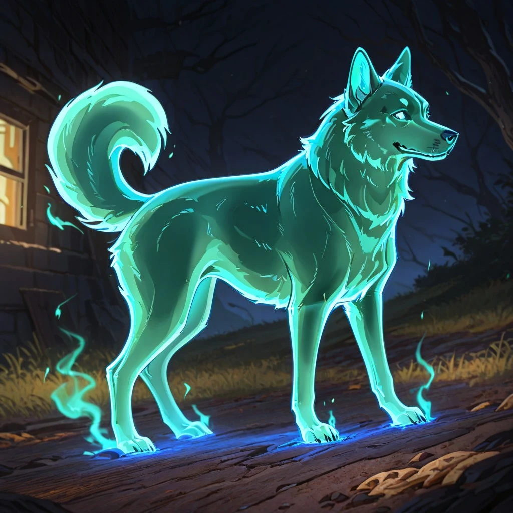 masterpiece, best quality, newest, absurdres, highres, anime, anime style, no humans, animal focus, dog, ghost, Ghost-SFW/NSFW-IL.V1.0