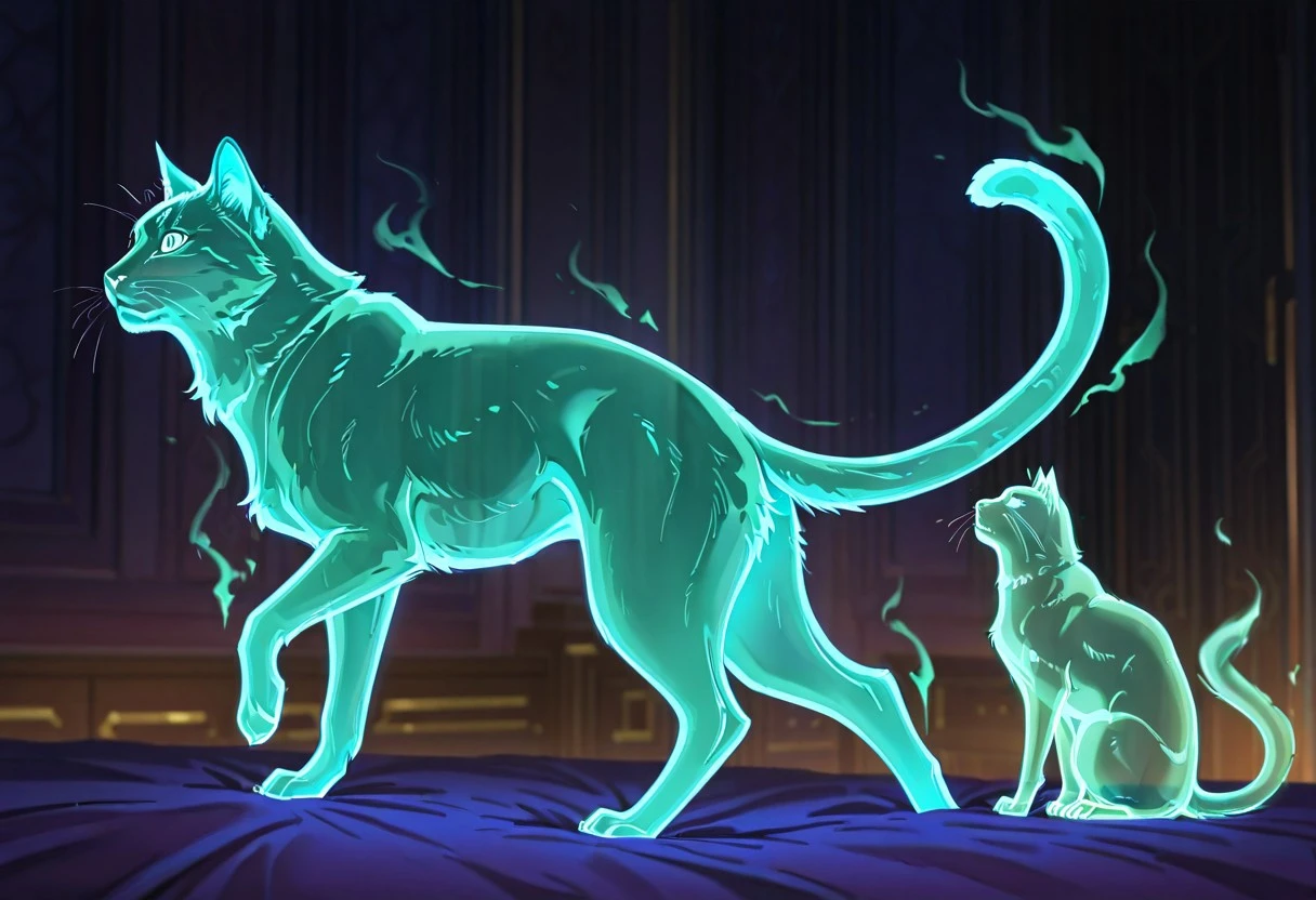 masterpiece, best quality, newest, absurdres, highres, anime, anime style, no humans, animal focus, cat, ghost, Ghost-SFW/NSFW-IL.V1.0