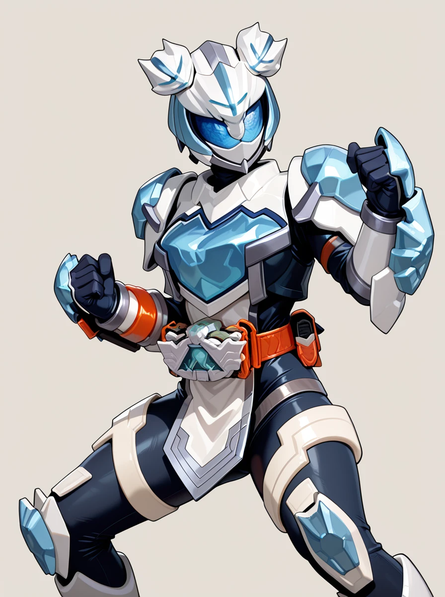 masterpiece, best quality, amazing quality, very aesthetic, absurdres, newest,simple background,
<lora:KamenRiderMajade:1>1girl, armor, solo, mooncerberus, helmet, , gloves, bodysuit, belt, rider belt fighting stance, clenched hands,