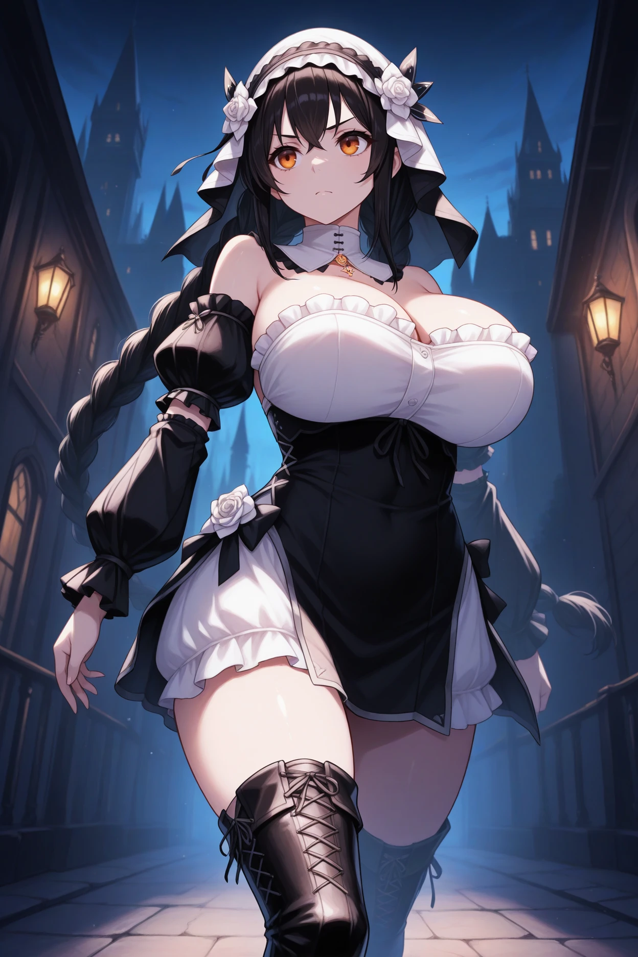 A beauty in stockings,a matural female,cabelos preto e longos,fearful expression,Tears in the eyes