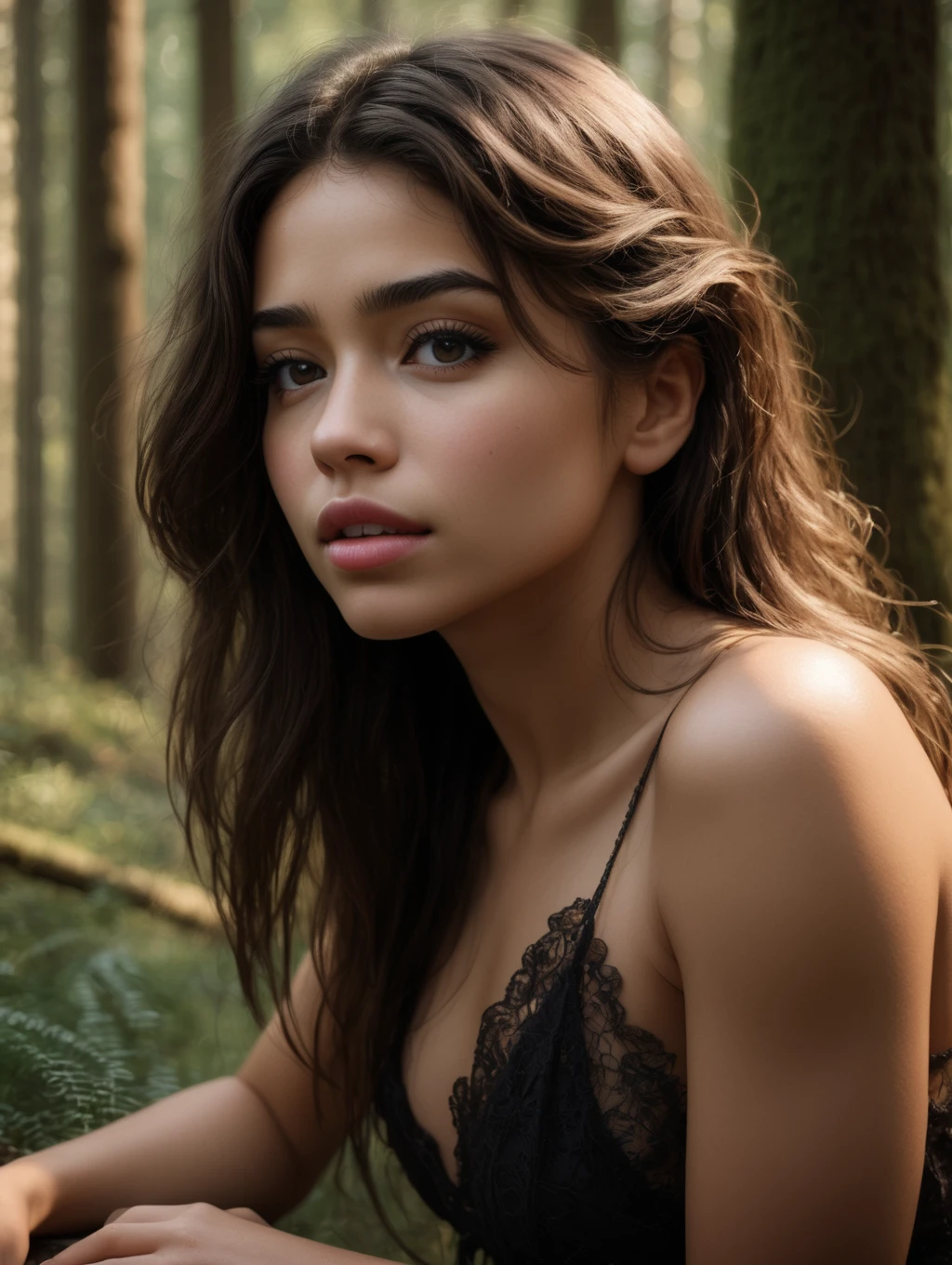 cute beautiful brunette, wearing sexy babydoll ,full body, perfect angle, very detailed, 32 years old, smily face, small breasts, messy long hair, brown eyes, high-res, masterpiece, best quality,intricate details, highly detailed,sharp focus, detailed skin,realistic skin texture,texture, detailed eyes, professional, 4k, smile, shot on Canon, 85mm,shallow depth of field,kodak vision color,  eyeshadow, extremely detailed, photo_\(ultra\), photorealistic, realistic, post-processing, max detail, roughness, real life, ultra realistic, photorealism, photography, 8k uhd, photography, braless, pokies