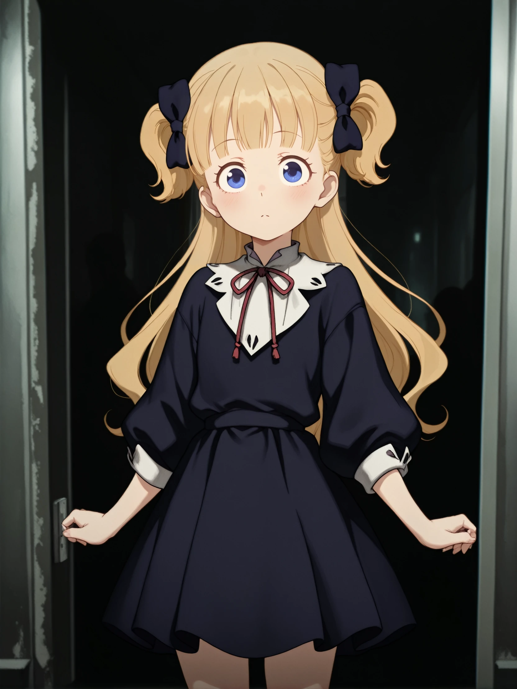 masterpiece, best quality, amazing quality, very aesthetic, absurdres, newest,
<lora:ILAEmilico:1.0>
AEmilico, 1girl, blonde hair, blue eyes, hair bow, blunt bangs, two side up, long hair, looking at viewer, Standing in the foggy streets of Inaba, gripping her tarot card tightly as mysterious silhouettes fade into the mist.