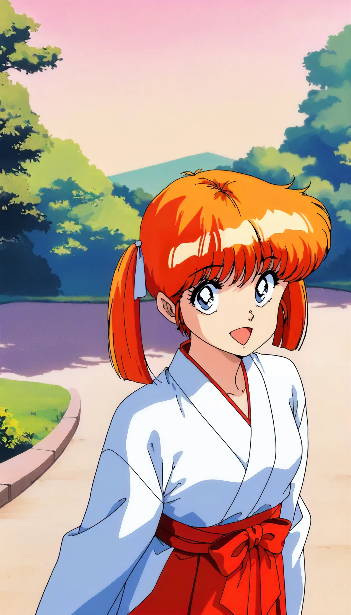 <lora:LA_sakurai_tomoXLIllustrious001>,
masterpiece,best quality,good quality,newest,
outdoors,
smile,open mouth,
looking at viewer,
solo,
anime coloring,retro artstyle,
sakurai_tomo\(lemon_angel\),1girl,orange hair,twintails,blue eyes,
standing,
miko,