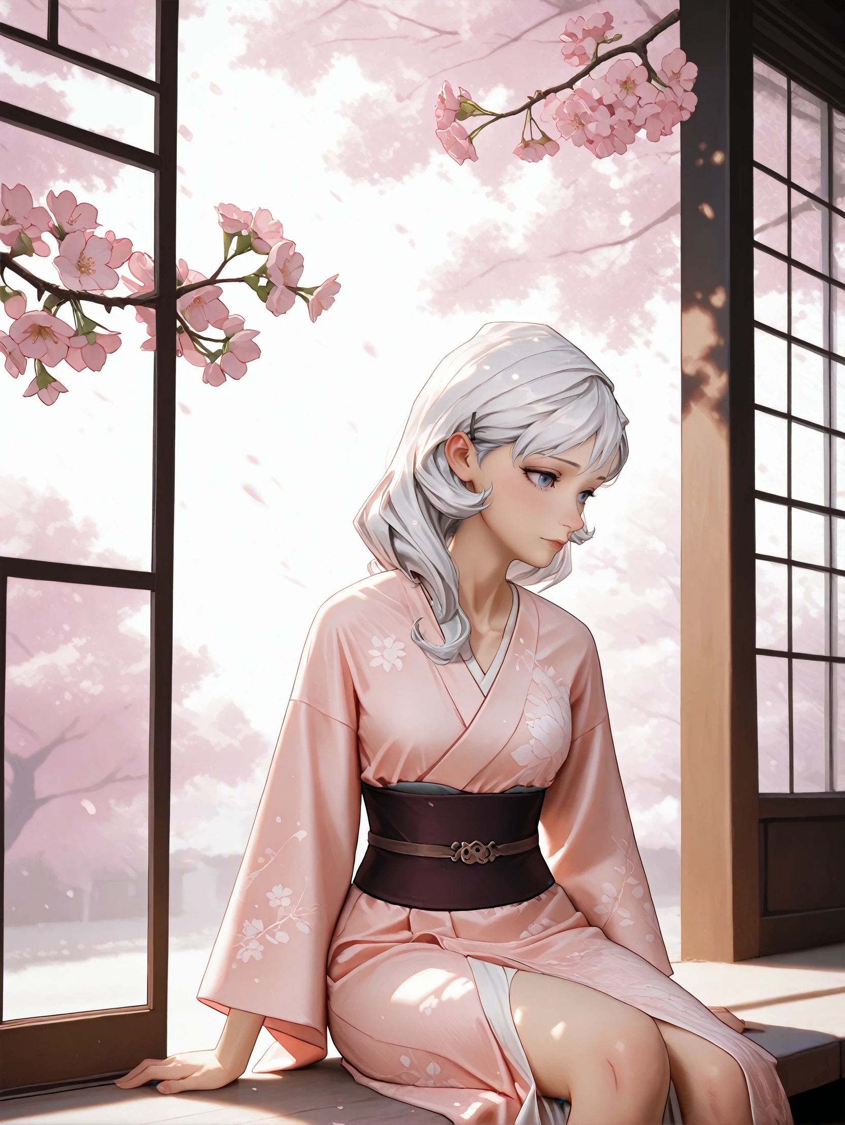 masterpiece, best quality, amazing quality, very aesthetic, absurdres, newest,
<lora:ILWolfHolly:1.0>
WolfHolly, 1girl, white hair, blue eyes, long hair, silk kimono, cherry blossom garden, delicate elegance, soft pink hues, poetic scenery, timeless beauty, cinematic framing, intricate textures, serene atmosphere, sitting, dynamic pose
