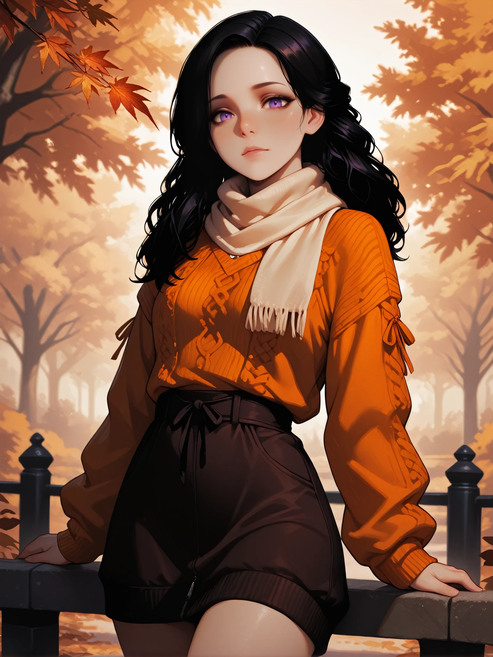 masterpiece, best quality, amazing quality, very aesthetic, absurdres, newest,
<lora:ILTW3Yennefer:1.0>
TW3Yennefer, 1girl, black hair, purple eyes, long hair, looking at viewer, casual autumn outfit, cozy sweater, scarf, standing in a park with fallen leaves, warm color palette, soft focus, high resolution, sitting