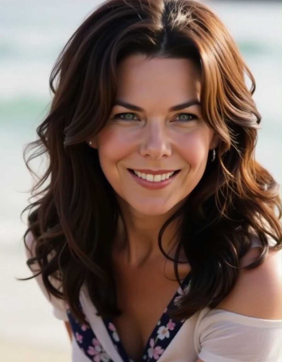ultra realistic photograph of gorgeous lauren_cohan , sexy woman, 40yo woman,( full body pose, incredibly sexualized wearing , erotic photoshoot of hollywood actress , female , woman, realistic babe, she wearing a violet color sweaty lose mini top, standing ina gracefull sexy pose, vacation side beach background, erotic lighting, she is blushing:1.5, mouth closed cute smile, pink lips, pale rosy skin tone:1.6, celebrity ), outdoors, tall fit figure , ( insanely detailed skin texture , depth of field, detailed eyes, photorealistic natural lighting )