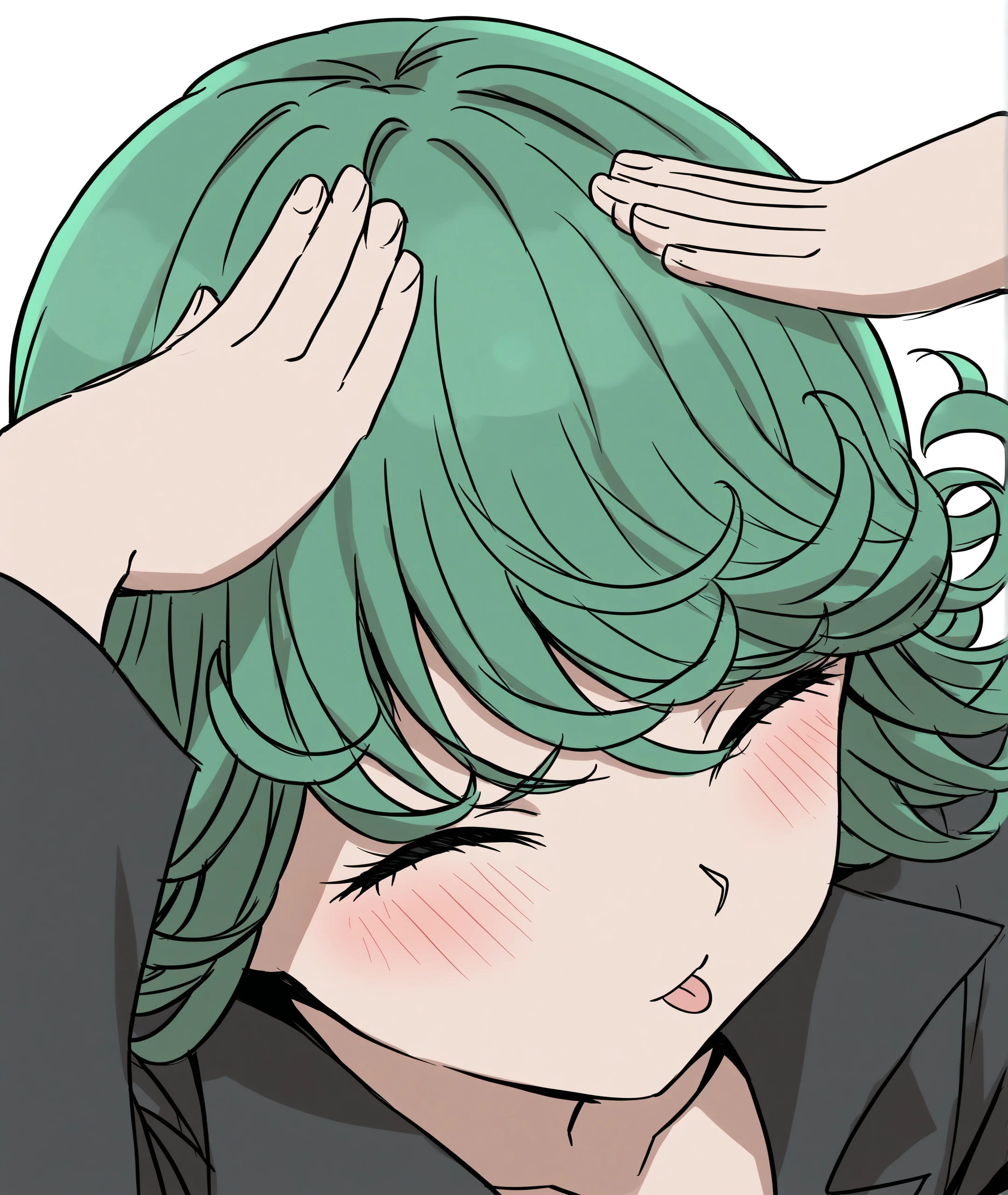 (masterpiece: 1.1), (Tatsumaki), melanin, ((IncrsHeadpatPOV, headpat, throw)), Wearing a short dress, Mature Body, perfectionな指, Ideal hand structure, She is being stroked on the head, She is smiling, (Detailed green eye), Detailed face, ((Blushed)), blush, Make your eyes sparkle, short hair, Lewd face, Anime Style, Soft lighting, Bedroom, pink Bedroom, perfection_environment, View from above,