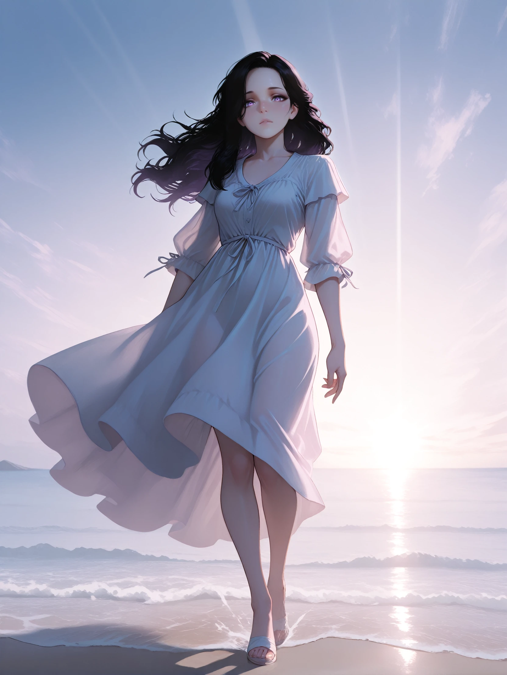 masterpiece, best quality, amazing quality, very aesthetic, absurdres, newest,
<lora:ILTW3Yennefer:1.0>
TW3Yennefer, 1girl, black hair, purple eyes, long hair, looking at viewer, pastel aesthetic, dreamy beach, flowing dress in the wind, soft sun rays, calming tones, professional lighting, full body, dynamic pose