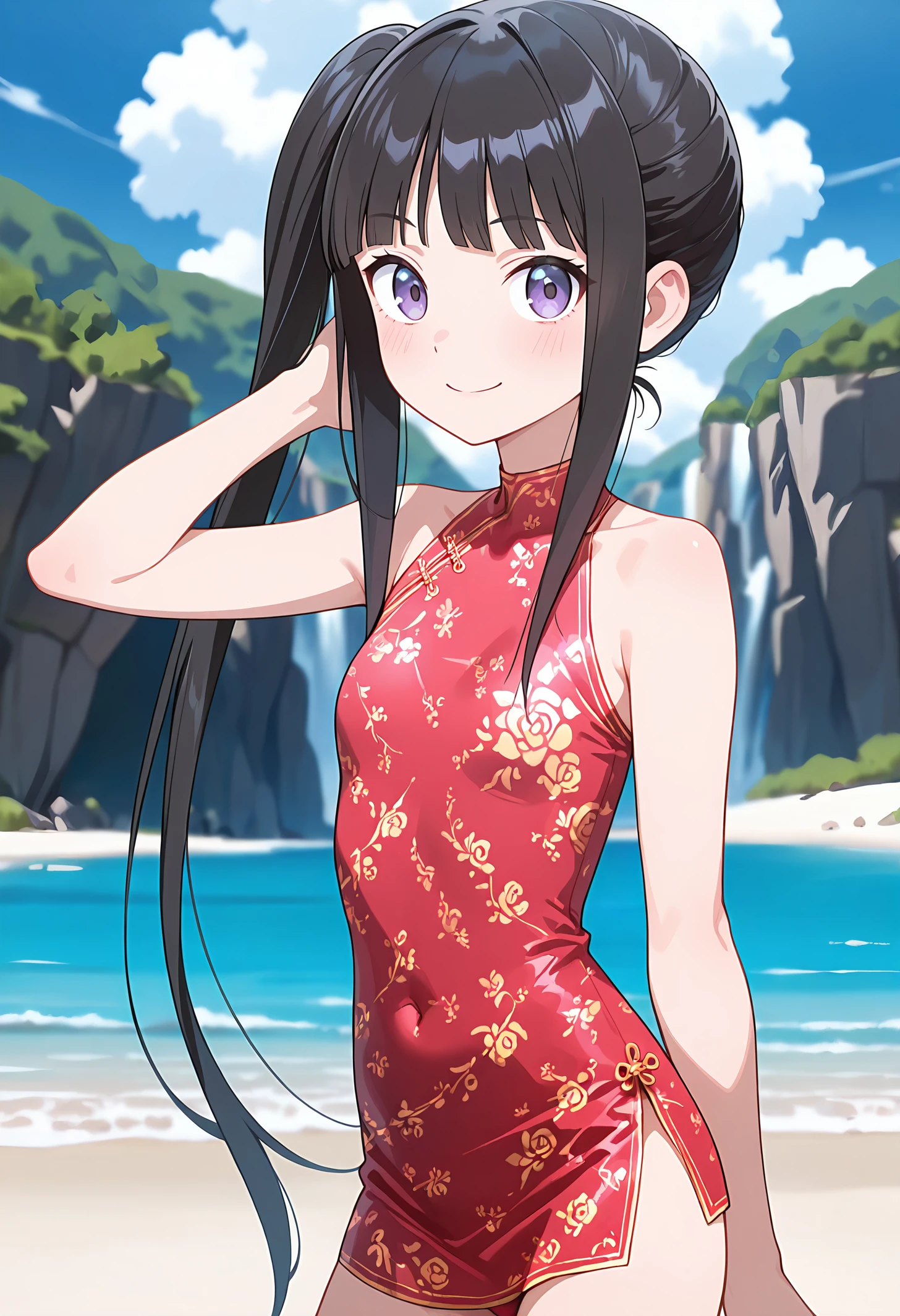 swimming pools、The bikini、Beautuful Women、unclear、A dark-haired、Real Women、huge tit、a smile