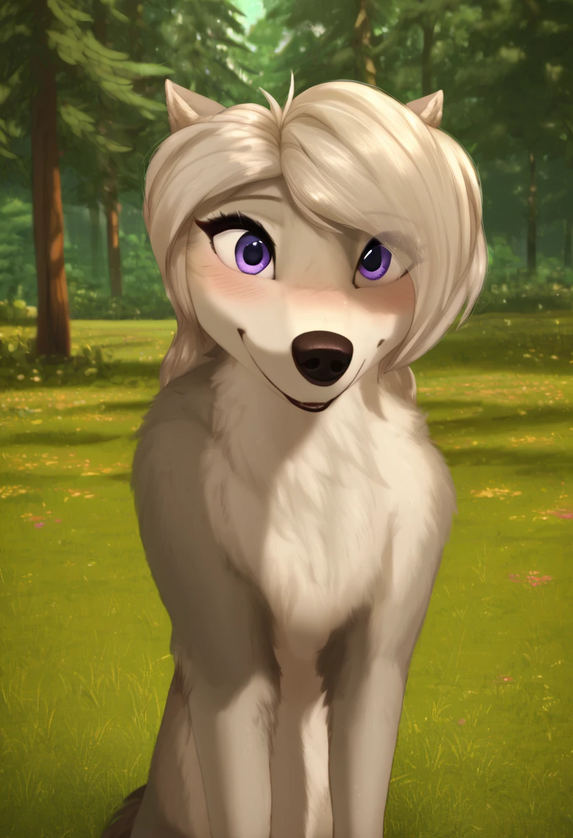 zPDXL, score_9_up, score_8_up,_7_up, score_6_up, score_5_up, score_4_up ,source_furry, best quality, amazing quality, masterpiece, 1girl, looking at viewer, solo, fullbody, cute, blush, cute smile, cute pose, out doors, forest, trees, field, flowers, lilly, wolf girl, silver-gray fur, purple eyes, wolf tail, wolf ears, <lora:Lilly:0.8>, vksuika, <lora:Vksuika:1>, Expressiveh, good_hands, <lora:Expressive_H:0.8>, <lora:Detail_Slider_v1.4_iteration_3:4>, <lora:pony_good_hands:0.8>