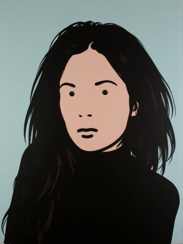 <lora:Julian Opie Style:1> julian opie style. painting <lora:Lanny_Barbie:0.9> lanny barbie, a woman with black long hair wears a black turtleneck