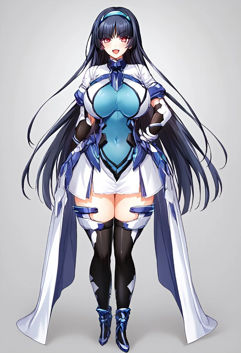 score_9,score_8_up,score_7_up,source_anime,5_figner,2d_animation,game cg,BREKE,1girl,solo,
pokemonsabrina, black hair, long hair, bangs, blunt bangs, red eyes, hime cut, sidelocks, white pupils,
Ellis-Heaven,black thighhighs,hairband,armband,covered navel,gloves,evening gloves,blue leotard, leotard,white armor,high heels
smile,blush,openmouth,
cowboyshot,front view,looking at viewer,
hyper huge breasts,thick hips,thick thighs,thick waist,disproportionate breasts,standing,
curves,glamour,
simple background,white background,standing,
masterpiece,best qualit,ultra-detailed,illustration,an extremely delicate and beautiful,beautiful detailed eyes,unity 8k wallpaper,high resolution,anime CG,official_art,