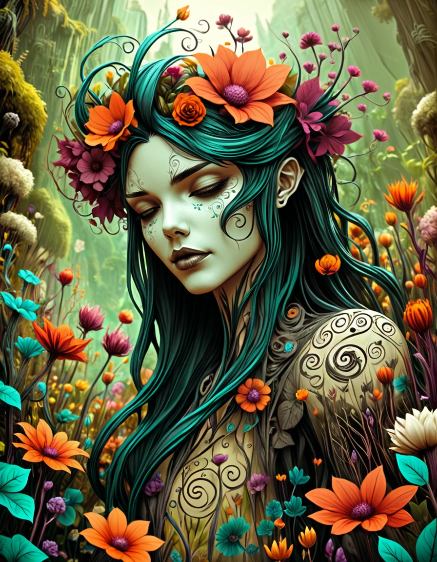 dark fantasy jungle, (((impressionism))), ((nebula in nebula)), rococo, flower, glow moon in galaxy, (phoenix:1.2), slant eyes, portrait, from side, masterpiece, top quality, best quality, highest quality, intricate detail, extremely detail, intricate detailed texture, (intricate delicate tach:1.1), full color, gel ink, 32k resolution, high contrast, tonal contrast, beautiful, concept dreamy, justice, (((tachism and Neo-realism:1.1))), beauty smoke eyes, ((looking above:1.1)), shadows, extremely delicate hair drawing, smooth and flowless skin, (fantasy jungle background intricate detail:1.3), divine creation, glorious, inculcate, hipness purgatory, ((neuron nature:1.3)), (very sharp rendering:1.2), highly clear rendering process, hierarchical multilayer,