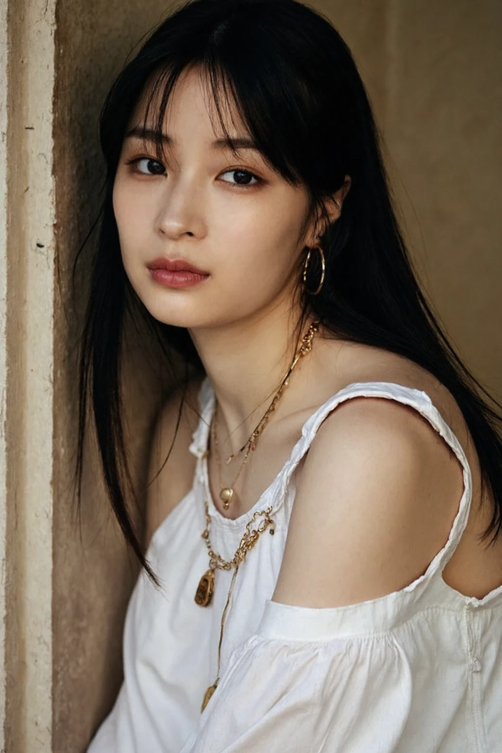 ((Highest quality, 8k, Portrait Photography: 1.3)), (Viewer Display), Photorealism, Sharp focus, alone, beauty products,Medium Long Hair,Pearl Necklace、Pearl Earrings、 Big Breasts, ((((Photograph the whole body)))),(V-neck sleeveless knit dress),30 years old、Floral Background