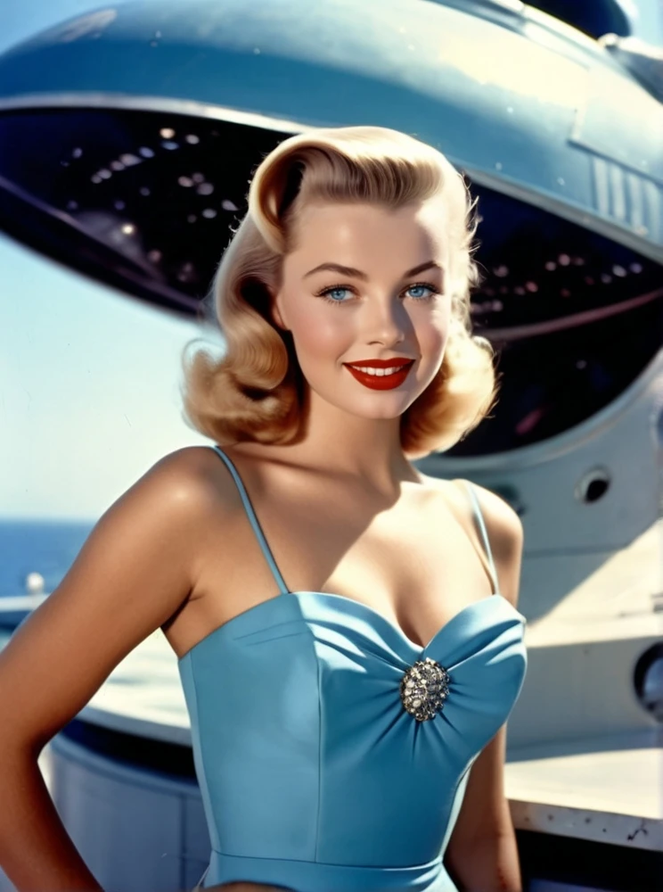 Screengrab of 1950's Super Panavision 70 movie. Ultra quality Retro in color, Marilyn Monroe in Kitana Mortal Kombat.