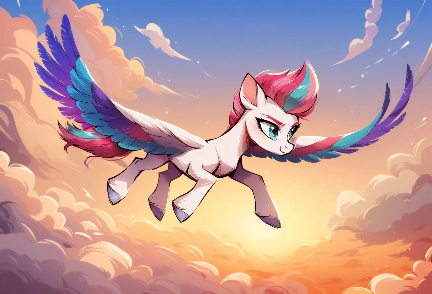 score_9, score_8_up, score_7_up, score_6_up, score_5_up, score_4_up, rating_safe, , female, mare
ZIPP STORM pony, IN THE AIR, SPRAYED WINGS, sunset, clouds, cheerful, looking away, detailed background, best quality, masterpiece, digital drawing
<lora:them_fighting_herds:1>TFH