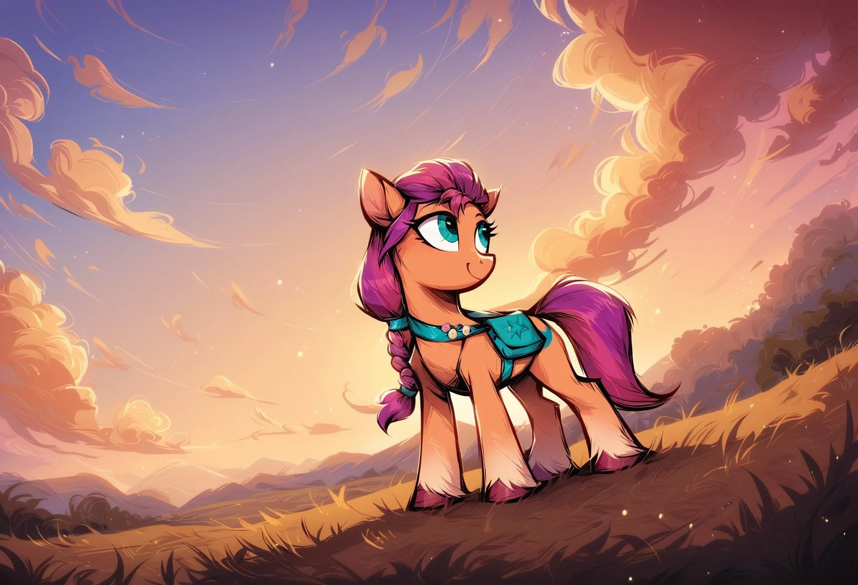 score_9, score_8_up, score_7_up, score_6_up, score_5_up, score_4_up, rating_safe, , female, mare
Sunny Starscout, pony, BIG FIELD, sunset, clouds, cheerful, looking away, detailed background, best quality, masterpiece, digital drawing
<lora:them_fighting_herds:1>TFH