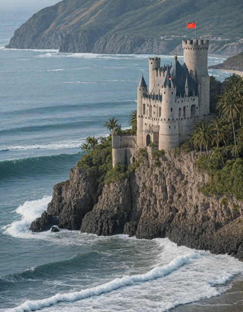 <lora:YCO_illus_F1b:1.0> yco_illus, castle, outside, scenery, sea, vegetation, waves