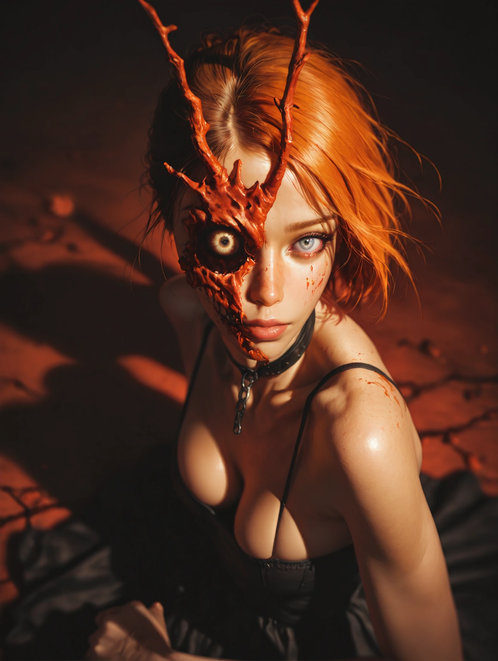 masterpiece, best quality, amazing quality, very aesthetic, detailed eyes, asymmetrical composition, hollow light, deep shadows, trending on artstation, ultra detailed, absurdres, newest, realistic,
soft focus, depth of field, unique style, inspired by Greg Rutkowski, 2.5d,
BREAK,
girl, eye refraction, deep reflections, pale skin, delicate face features, round breast, whimsical, human skin, dynamic angle,
BREAK,
embedding:zPDXL3,
BREAK,
colorful monochrome, red,