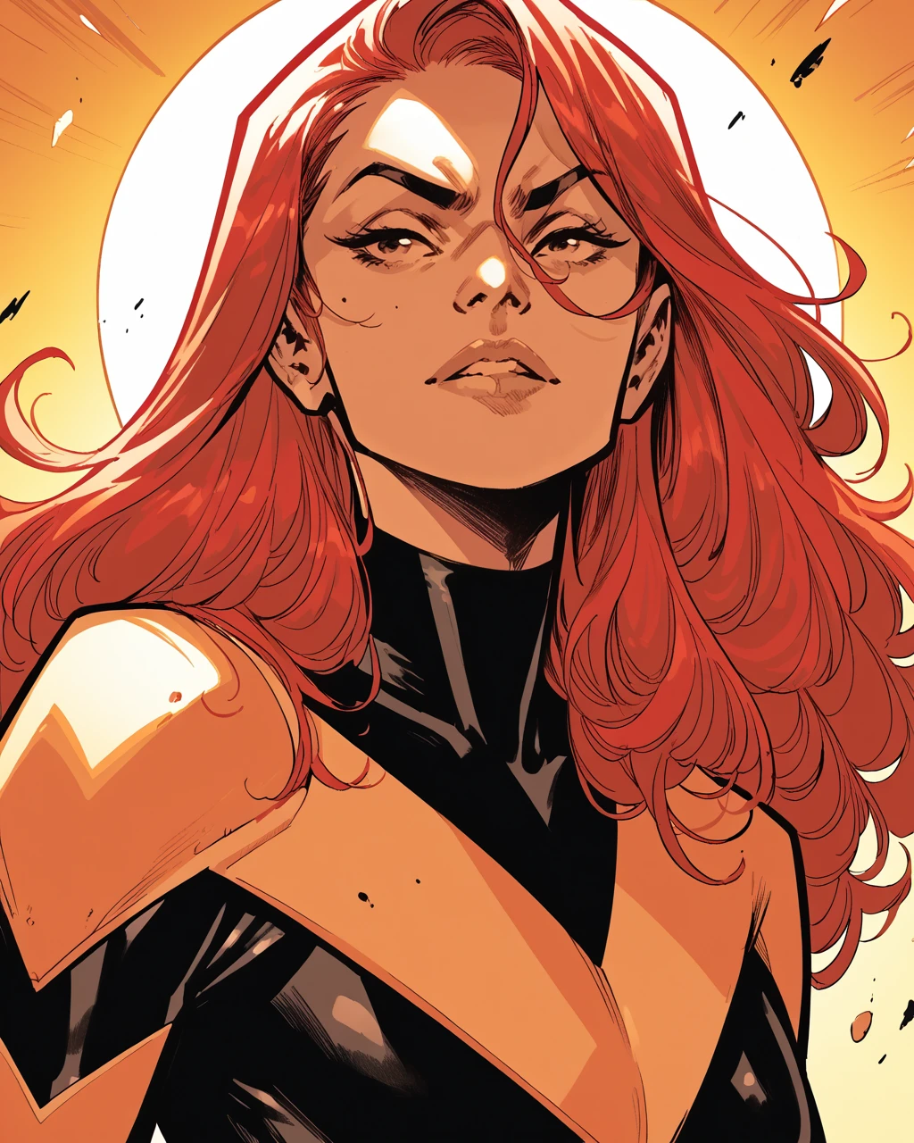 score_9, score_8_up, score_7_up, score_6_up, masterpiece, best quality, zPDXL3, zPDXLxxx, solo, <lora:Pepe_Larraz_Style:1> larraz, <lora:Hope_Summers_-_MarvelX-Men_Pony:0.9> hopesummers, long hair, red hair, bodysuit, portrait, monochrome,