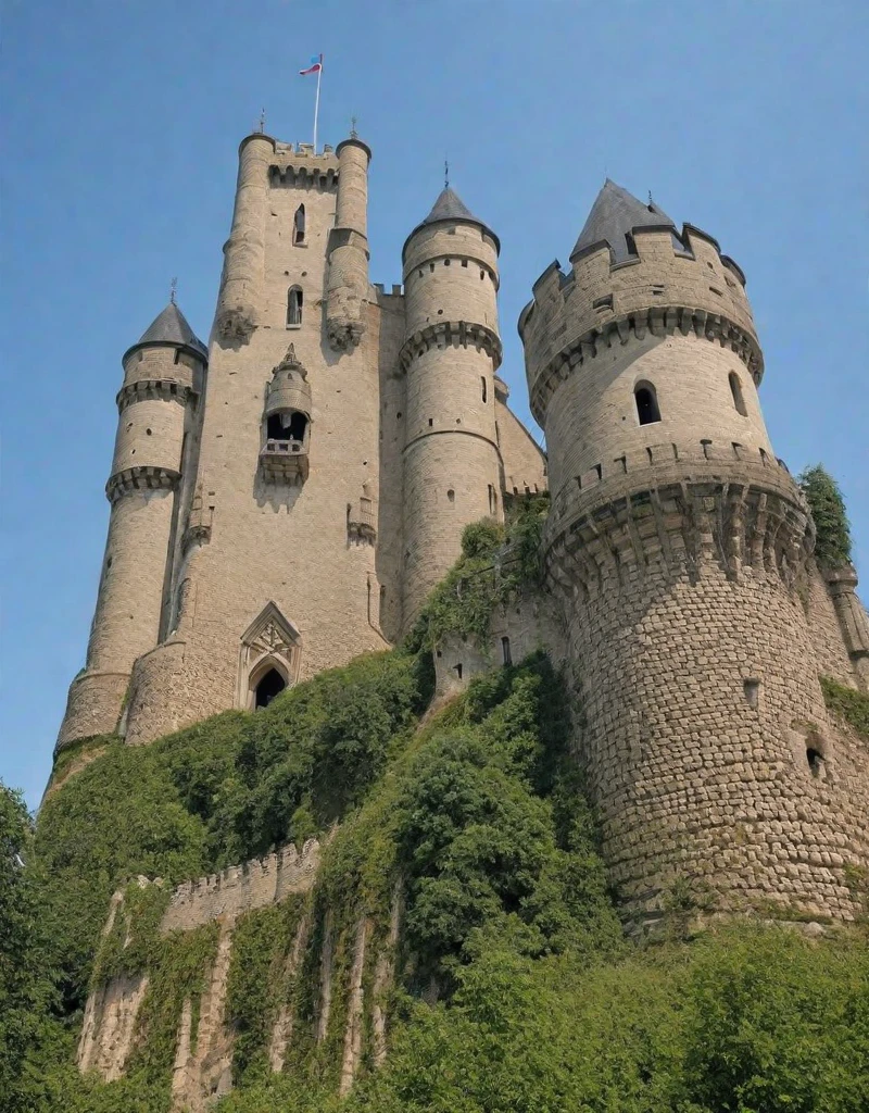 <lora:YCO_illus_F1b:1> yco_illus, castle, outside, closeup, vegetation on castle, from low angle,