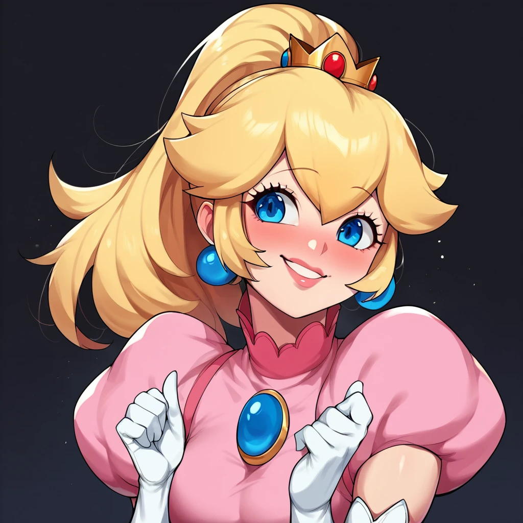 <lora:Mantis_Style:0.8>,
((masterpiece,best quality)),
1girl, <lora:princesspeach-lora-nochekaiser:1> princess peach, blonde hair, blue eyes, long hair, crown, dress, gem, gloves, pink dress, puffy short sleeves, puffy sleeves, short sleeves, white gloves, smile, blush