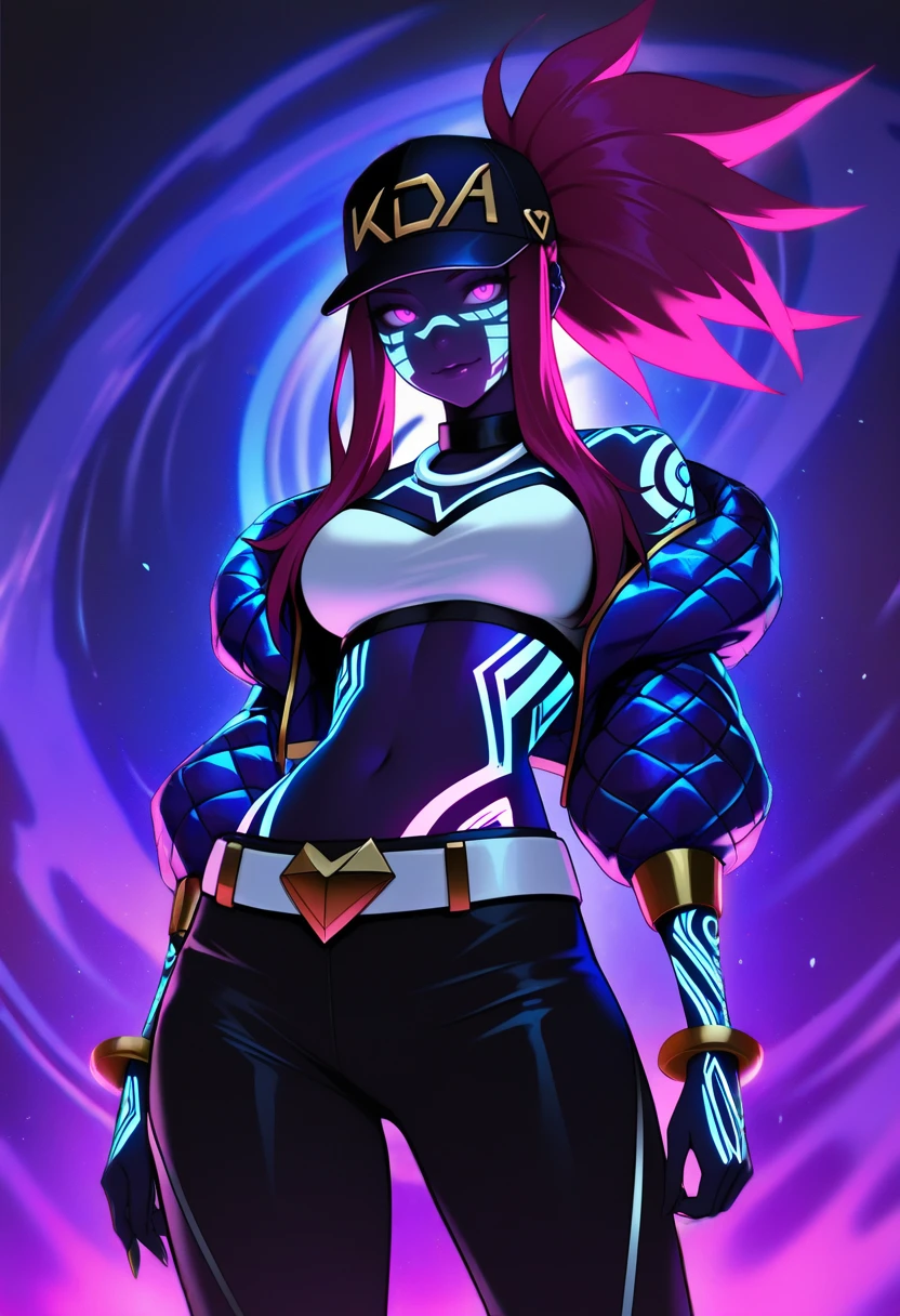 (masterpiece:1.35), (very aesthetic, best quality:1.3), vibrant, masterwork, 1girl, k/da akali, purple skin, blacklight, neon body paint, neon tattoos, glow, abstract background, glow, neon, highly detailed, intricate details, absurdres, masterful composition, cinematic lighting, low light, dark, dim, cinematic lighting, high contrast, rim lighting