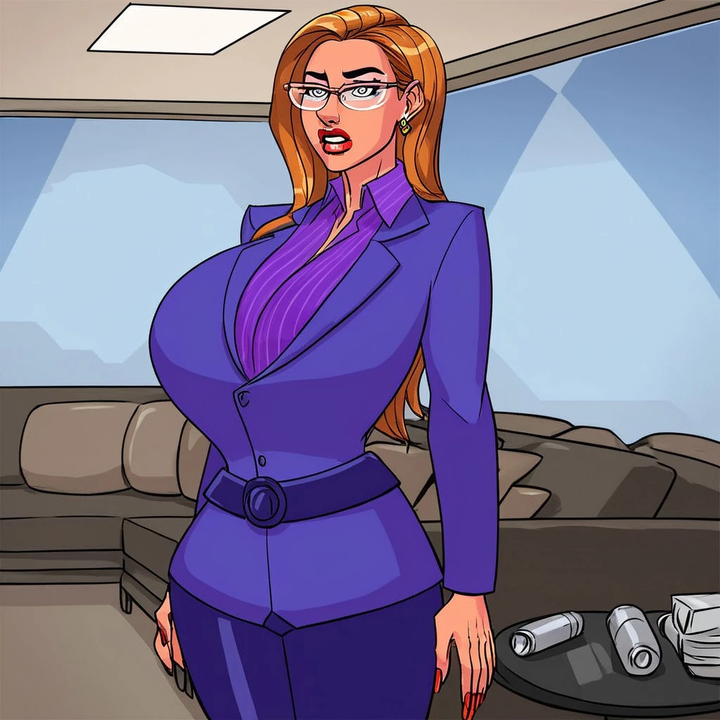 Beautiful business woman in official unbuttoned dress, real person, detailed body, live action, glasses, short skirt, office lady, Alladin style